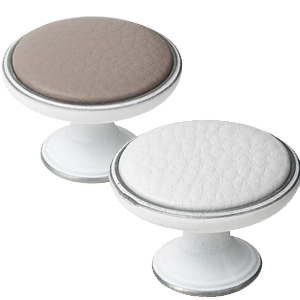 pomo mueble metal 37mm blanco plata con piel sintetica blanca bouton metal pour meuble 37mm argent patine avec peau synthetique blanc